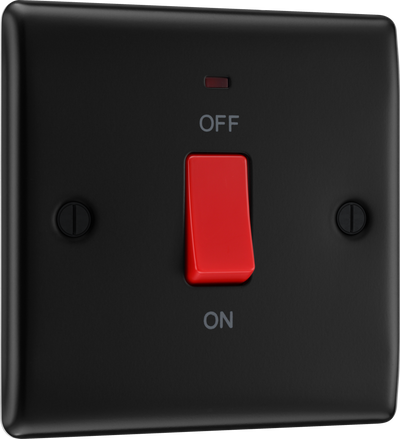 BG NFB74 Nexus Metal Matt Black 1 Gang 45A Neon Cooker Switch