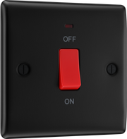 BG NFB74 Nexus Metal Matt Black 1 Gang 45A Neon Cooker Switch by British General (BG-NFB74-Shopify-SA_1)