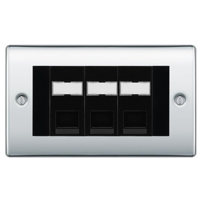 BG Nexus Polished Chrome 3 Gang RJ45 Cat5e Data Socket Black Inserts by British General (BG-NPCRJ453C5EB)