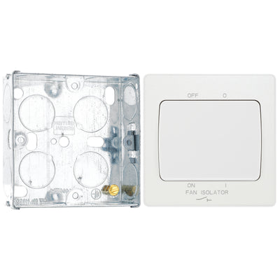 BG Evolve Pearlescent White 10A 3 Pole Fan Isolator PCDCL15W with 25mm Steel Back Box