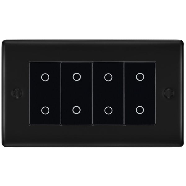 BG Nexus Matt Black Quad Secondary Touch Dimmer Switch Black Inserts NFBTDS4B