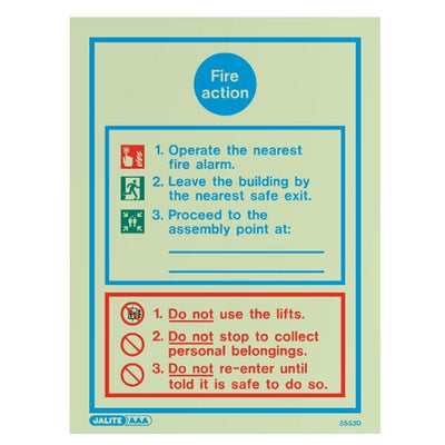 Extinguishers & Equipment: Fire Action Sign - Fire Safety Signs from Jalite Fire Action Sign - 1 by Jalite signs (Safelincs-JS5414D)