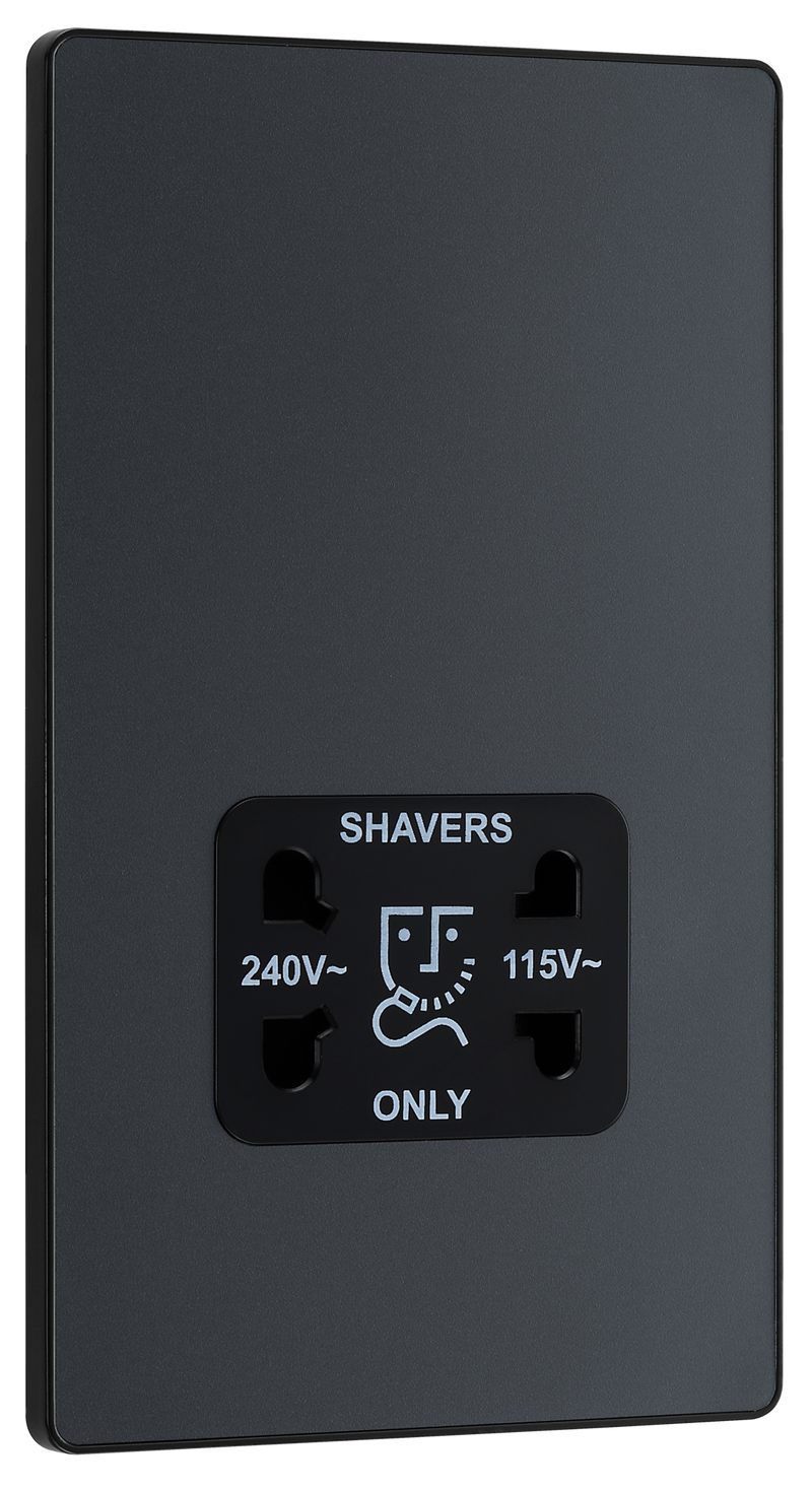 BG Evolve PCDMG20B Matt Grey 115-240V Dual Voltage Shaver Socket-Black Insert
