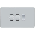 BG Polished Chrome Screwless Flat Plate 3 Gang Light Switch 2x Trailing Edge LED Dimmer 1x 2 Way Custom Switch