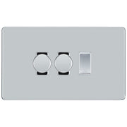 BG Polished Chrome Screwless Flat Plate 3 Gang Light Switch 2x Trailing Edge LED Dimmer 1x 2 Way Custom Switch by British General (SCREWLESS-PC-3G-CUSTOM-2x-DIMMER-1x-2Way)