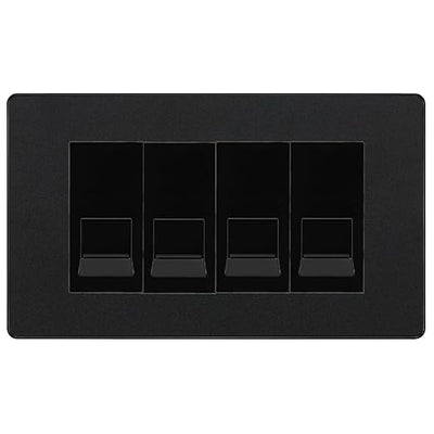 BG Evolve Matt Black 4 Gang RJ11 Telephone Socket Euro Module - Black Insert