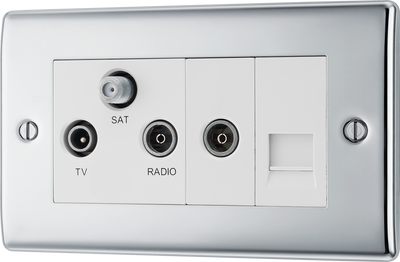 BG NPC68 Nexus Triplex Tv/fm/sat+return & 1 Gang Tel-screened Polished Chrome by British General (BG-NPC68-Shopify-SA_1)