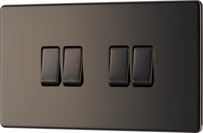 BG FBN44 Nexus Screwless Flat-Plate Quad Light Switch Black Nickel 2 Way 10A by British General (BG-FBN44)