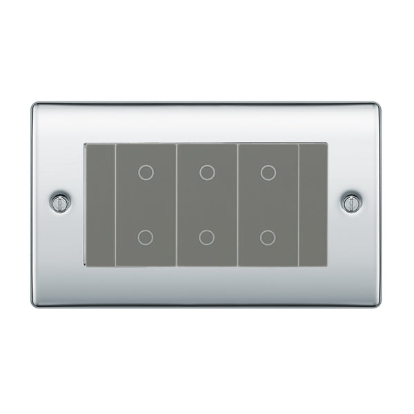 BG Nexus Polished Chrome Triple Master Touch Dimmer Switch Grey Inserts