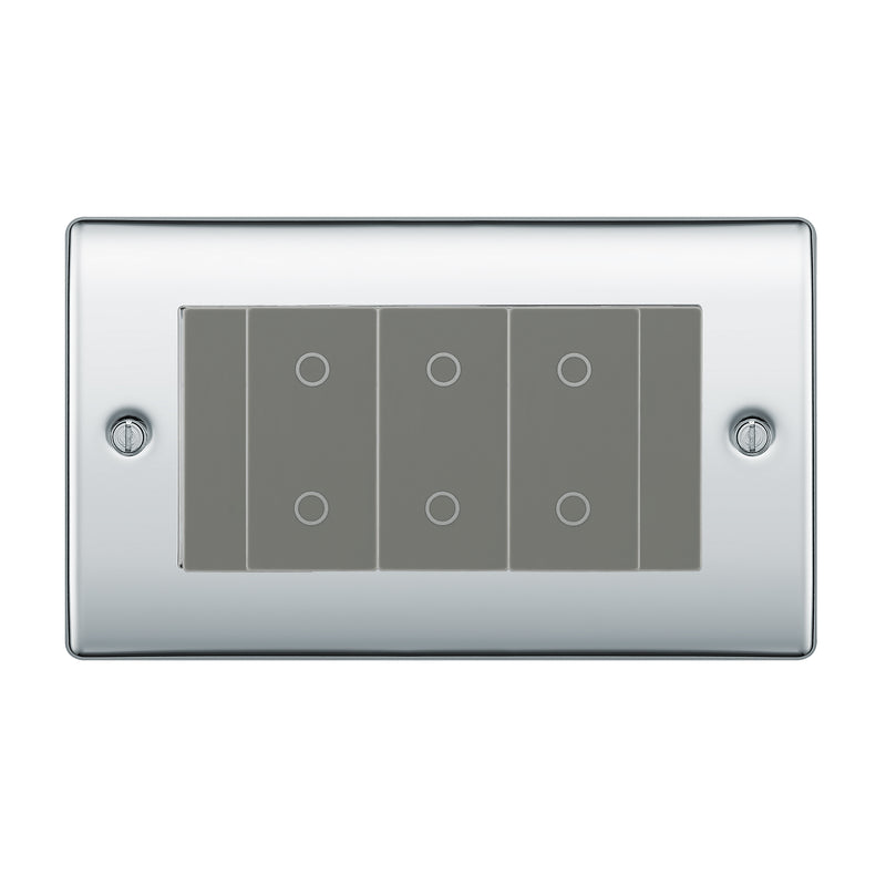 BG Nexus Polished Chrome Triple Master Touch Dimmer Switch Grey Inserts