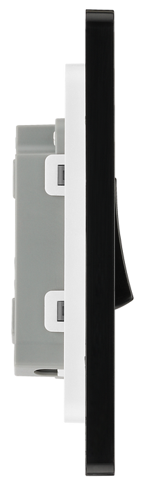 PCDMB12B Side - This Evolve Matt Black 20A 16AX single light switch from British General will operate one light in a room. The 2 way switching allows a second switch to be added to the circuit to operate the same light from another location (e.g. at the top and bottom of the stairs).