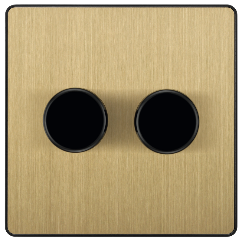 BG Evolve PCDSB82B Satin Brass 2 Gang 200W  Switch-Black Insert