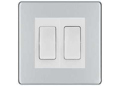 BG Polished Chrome 2 Gang Intermediate Light Switch Custom Grid – White Insert by British General (BG-SCRL-PC-2G-Combo-2x INT-WH)