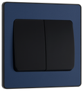 BG PCDDB42WB Matt Blue Evolve 2 Gang 20A 16AX 2 Way Wide Rocker Light Switch - Black Insert