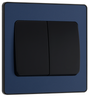 BG PCDDB42WB Matt Blue Evolve 2 Gang 20A 16AX 2 Way Wide Rocker Light Switch - Black Insert by British General (BG-PCDDB42WB-Shopify-SA_1)