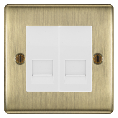 BG Nexus Antique Brass Double Secondary Telephone Socket, Screw Terminal - White Insert by British General (BG-NABEMS2+EMBTSSW)