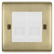 BG Nexus Antique Brass Double Secondary Telephone Socket, Screw Terminal - White Insert by British General (BG-NABEMS2+EMBTSSW)