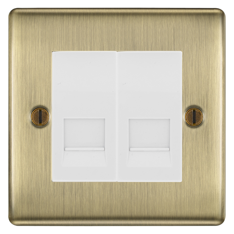BG Nexus Antique Brass Double Secondary Telephone Socket, Screw Terminal - White Insert