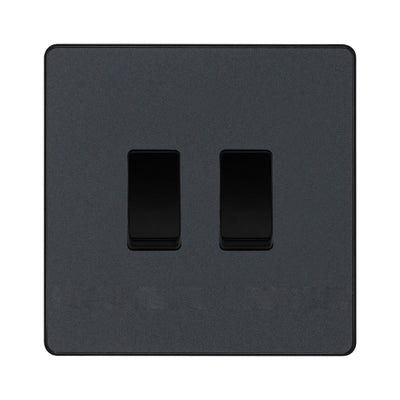 BG Evolve Matt Grey 2 Gang Light Switch 1x Intermediate 1x 2 Way Custom Grid Switch by British General (BG-Evolve-MG-2G-CUSTOM-1xINT-1x2WAY-SP)