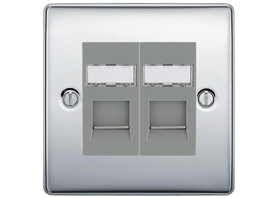 BG Nexus Metal Polished Chrome 2 Gang RJ45 Data Socket NPCRJ452G Grey Inserts by British General (BG-NPCRJ452G)