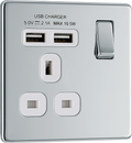 BG FPC21U2W Nexus Screwless Flat-Plate Single Switched Plug Socket Polished Chrome White Insert 2 USB 2.1A