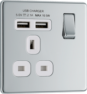 BG FPC21U2W Nexus Screwless Flat-Plate Single Switched Plug Socket Polished Chrome White Insert 2 USB 2.1A by British General (BG-FPC21U2W-Shopify-SA_1)