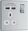 BG FPC21U2W Nexus Screwless Flat-Plate Single Switched Plug Socket Polished Chrome White Insert 2 USB 2.1A by British General (BG-FPC21U2W-Shopify-SA_1)