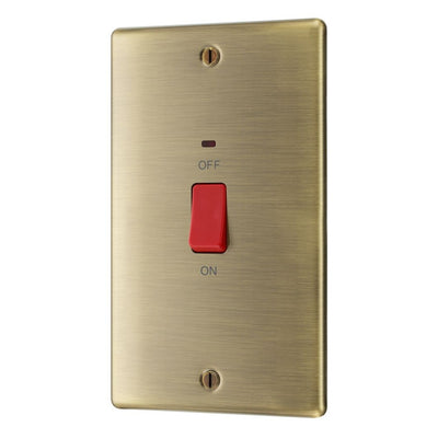 BG NAB72 Nexus Metal | Antique Brass | 2 Gang Double Plate 45A 2 Pole Neon Cooker Switch