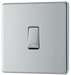 FPC13 Front - This Screwless Flat plate polished chrome finish 20A 16AX intermediate light switch from British General should be used as the middle switch when you need to operate one light from 3 different locations such as either end of a hallway and at the top of the stairs.