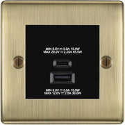 BG Nexus Antique Brass 45W USB Wall Socket Euro Module USB-A & C - Black Insert by British General (BG-NABEMS2+EMUSBAC45B)