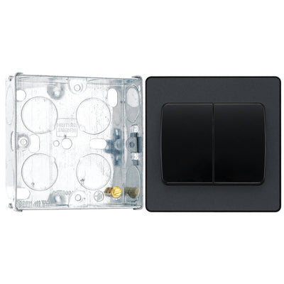 BG Evolve Matt Grey 2 Gang 20A 16AX 2 Way Wide Rocker Light Switch PCDMG42WB with 25mm Steel Back Box