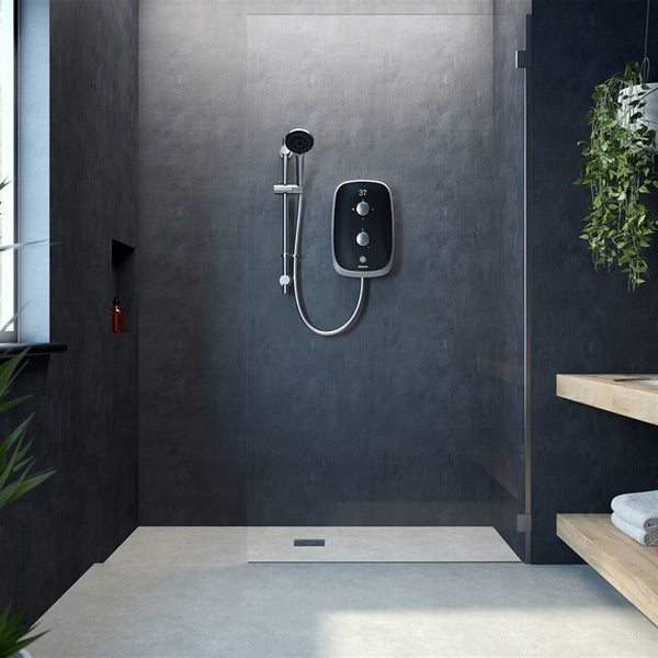 Aqualisa eVolve 8.5kW Electric Shower w/ Adjustable Head - Black/Satin Silver - VOTZ25