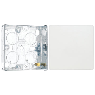 BG Evolve Pearlescent White 1 Gang Single Blank Plate PCDCL94W with 25mm Steel Back Box