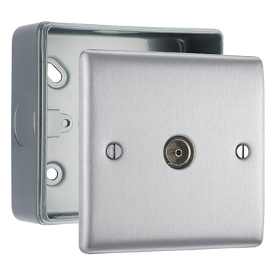 BG Nexus Metal Brushed Steel 1 Gang Co-Axial Socket & Surface Pattress Back Box by British General (BG-NBS60+MC501)