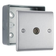 BG Nexus Metal Brushed Steel 1 Gang Co-Axial Socket & Surface Pattress Back Box by British General (BG-NBS60+MC501)