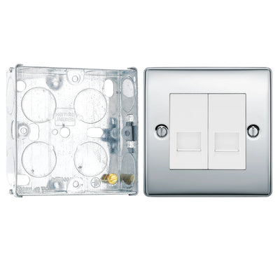 BG Nexus Polished Chrome RJ11 Double Data Outlet Socket NPCRJ112 with 25mm Steel Back Box by British General (BG-NPCRJ112+HGS02)