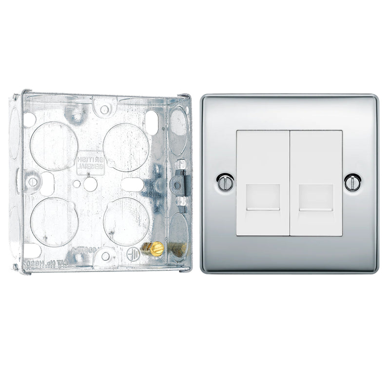BG Nexus Polished Chrome RJ11 Double Data Outlet Socket NPCRJ112 with 25mm Steel Back Box