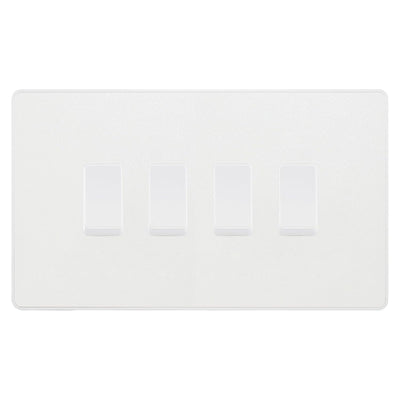 BG Evolve Pearlescent White 4 Gang Light Switch 3x Intermediate 1x 2 Way Custom Grid Switch by British General (BG-Evolve-PW-4G-CUSTOM-3x INT-1x 2WAY SP)