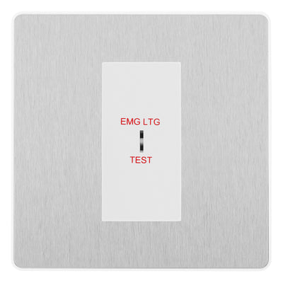 BG Evolve Brushed Steel 20AX 2 Way Emergency Lighting Test Key Switch - White Insert