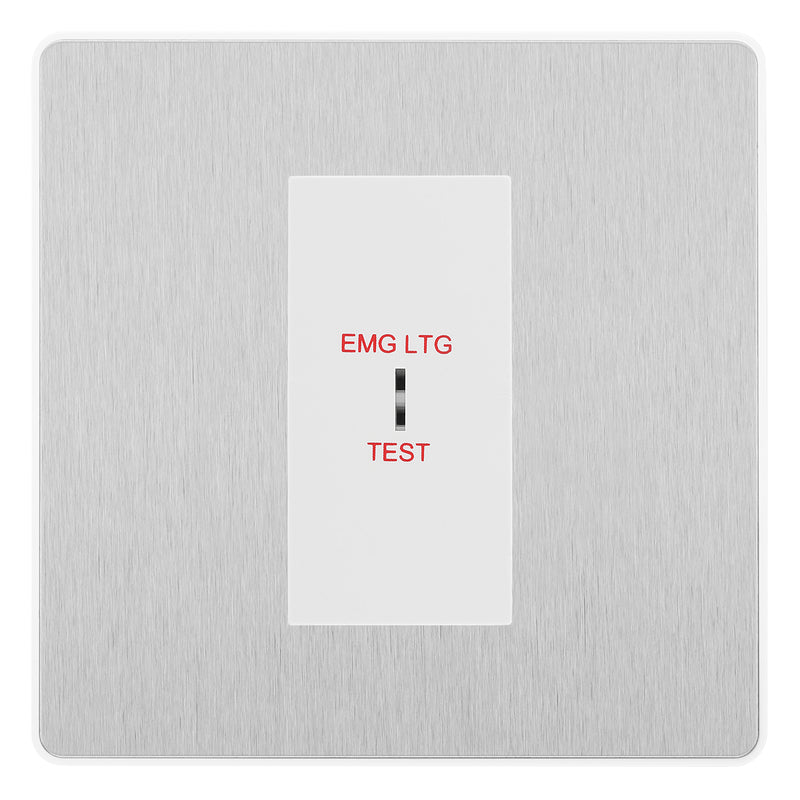 BG Evolve Brushed Steel 20AX 2 Way Emergency Lighting Test Key Switch - White Insert