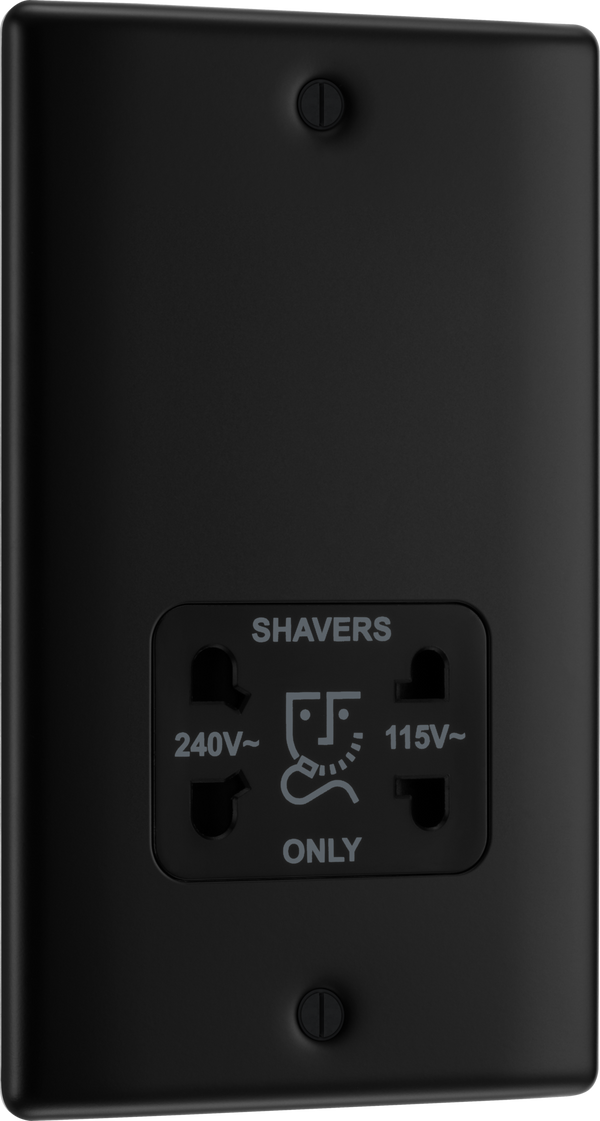 BG NFB20B Nexus Metal Matt Black 115-240V Dual Voltage Shaver Socket