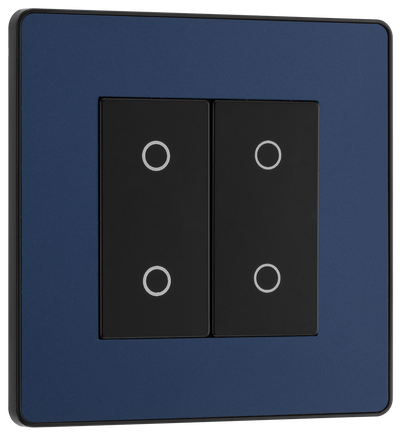 BG PCDDBTDS2B Matt Blue Evolve 2 Gang 200W Trailing Edge Secondary Touch Dimmer - Black Insert by British General (BG-PCDDBTDS2B-Shopify-SA_1)