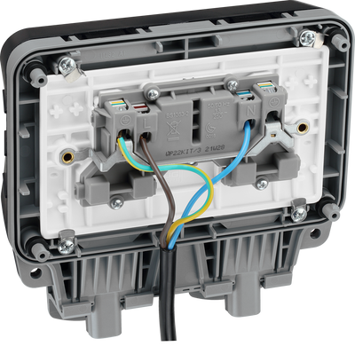 BG WP22KIT/3 Nexus Storm IP66 2 Gang 13A 30mA Non-Latching RCD 3m Cable Switched Socket by British General (BG-WP22KIT/3)
