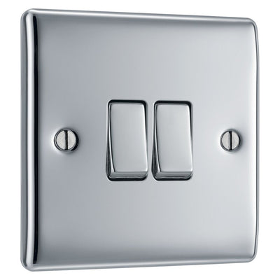 BG Nexus Polished Chrome 20A 16AX 2 Way Double Light Switch NPC42 with 35mm Steel Back Box