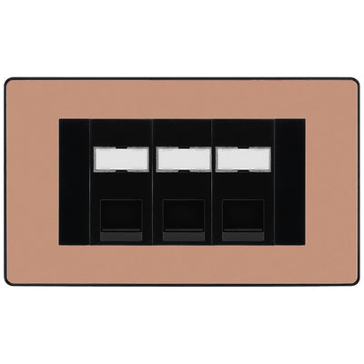 BG Evolve Polished Copper 3 Gang RJ45 Cat5e Data Socket Black Inserts