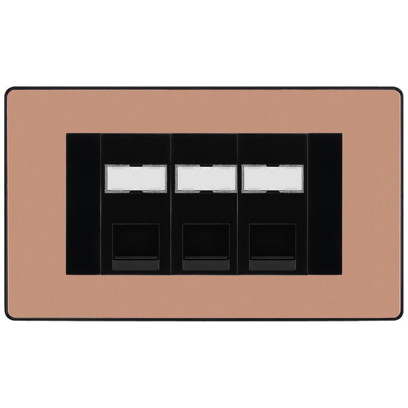 BG Evolve Polished Copper 3 Gang RJ45 Cat5e Data Socket Black Inserts