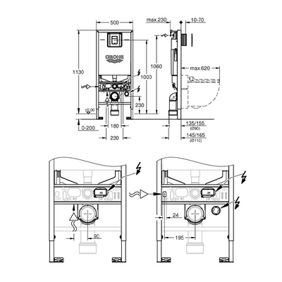 Grohe Rapid SLX 1.13m 3-in-1 Set for Wall Hung WC Including Flush Plate