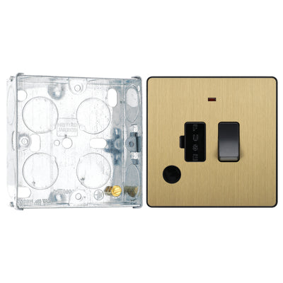 BG Evolve Satin Brass 13A Switched Spur with Neon and Flex Outlet PCDSB52B with 25mm Steel Back Box