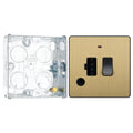 BG Evolve Satin Brass 13A Switched Spur with Neon and Flex Outlet PCDSB52B with 25mm Steel Back Box
