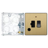 BG Evolve Satin Brass 13A Switched Spur with Neon and Flex Outlet PCDSB52B with 25mm Steel Back Box